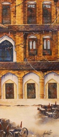 Aisha Khan, 22 x 10 Inch, Watercolor on Paper, Cityscape Painting, AC-AHK-001